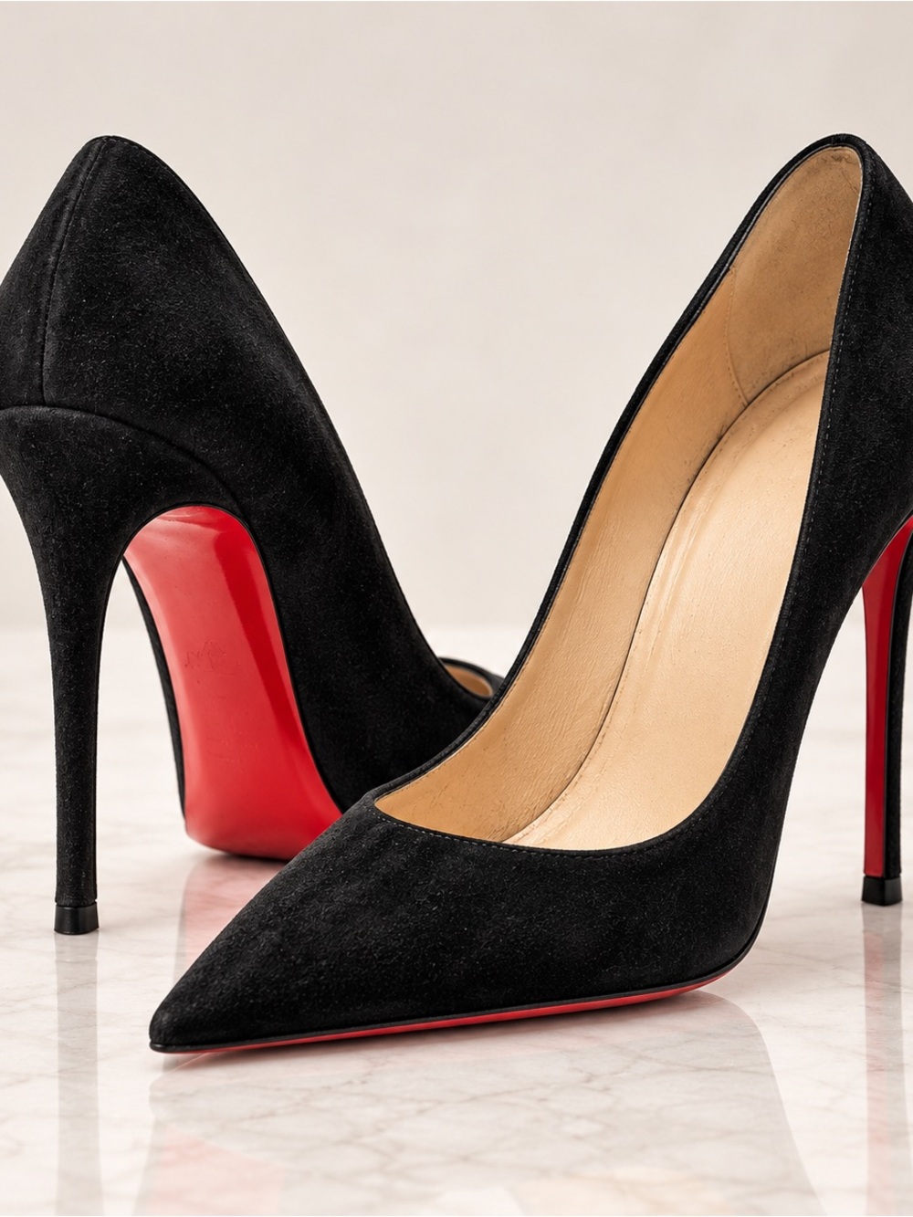 Christian Louboutin Black Suede Pointed-Toe Stiletto Pumps Size 38.5